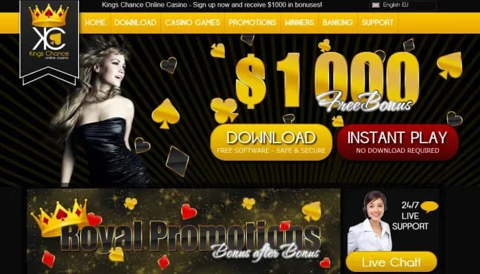 Captura del sitio web de Kings Chance Casino