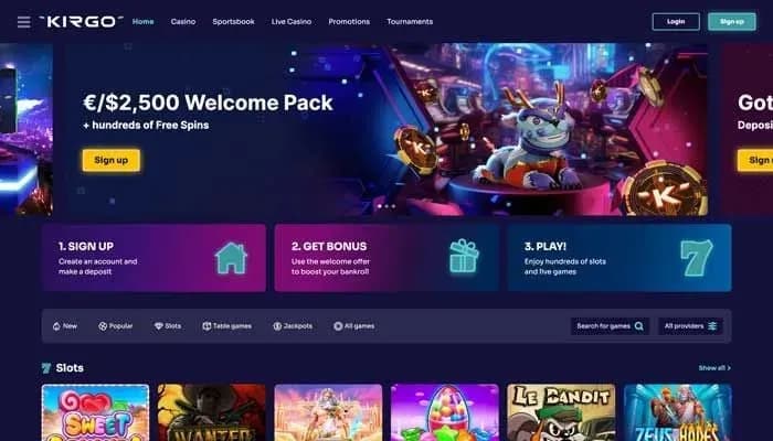 Captura del sitio web de Kirgo Casino