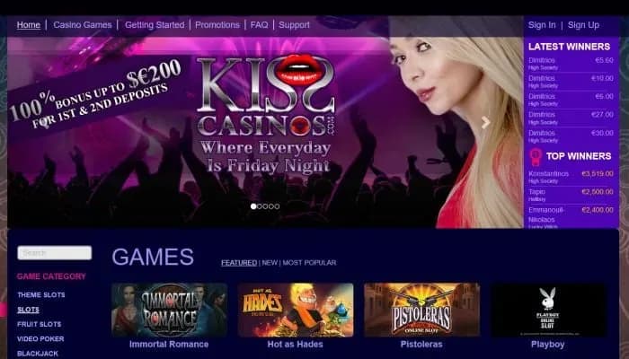 Captura del sitio web de KissCasinos