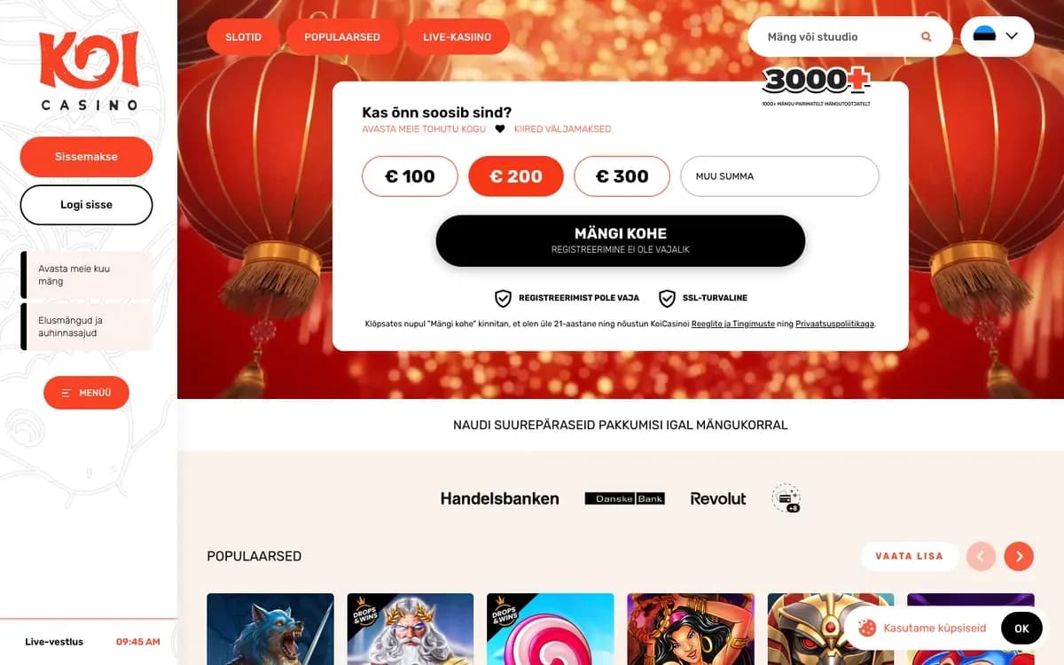 Captura del sitio web de Koi Casino