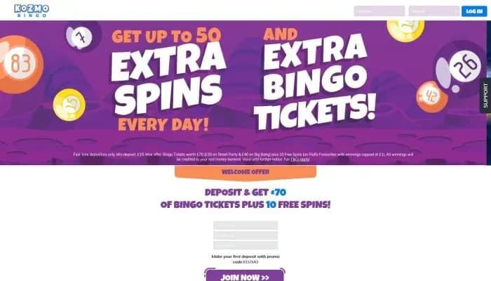 Captura del sitio web de Kozmo Bingo Casino