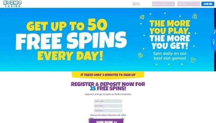Captura del sitio web de Kozmo Casino
