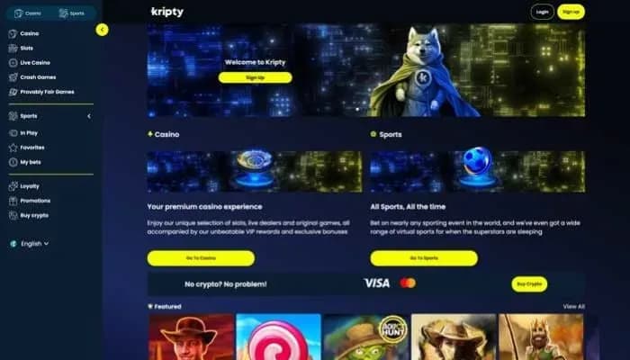 Captura del sitio web de Kripty Casino