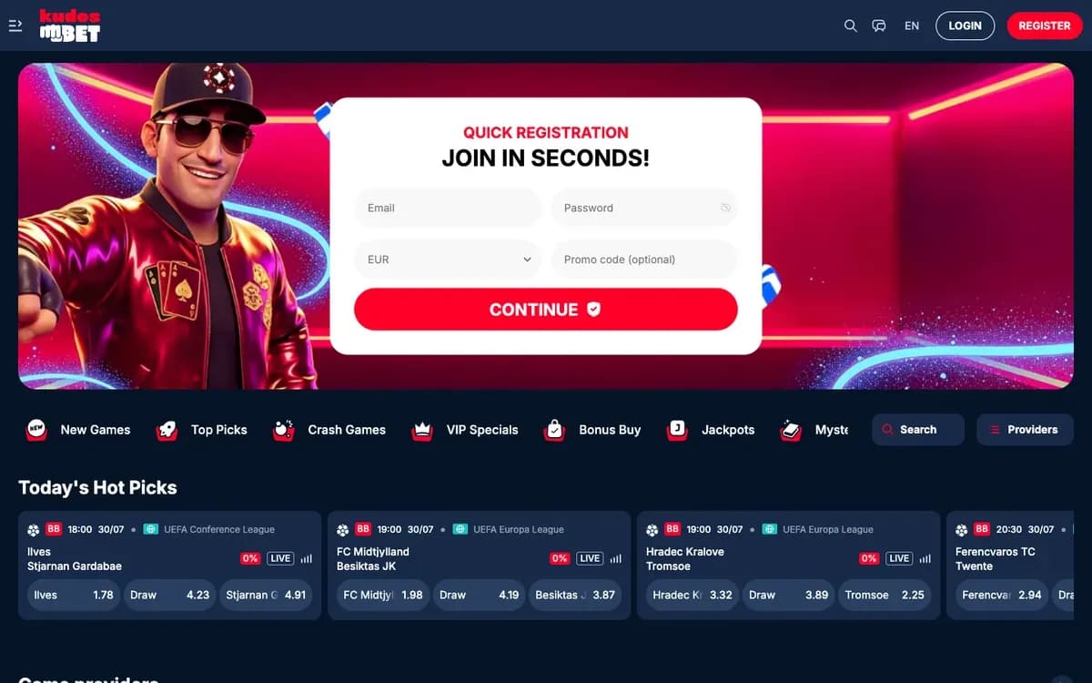 Captura del sitio web de Kudosbet Casino