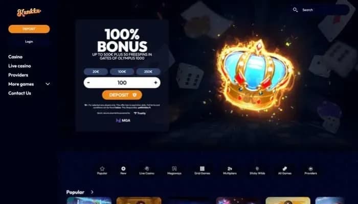 Captura del sitio web de Kunkku Casino