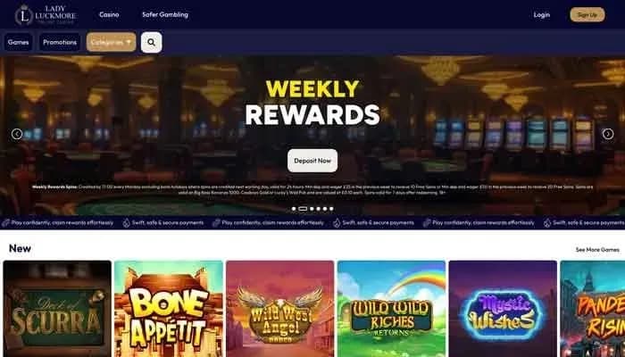 Captura del sitio web de Lady Luckmore Casino