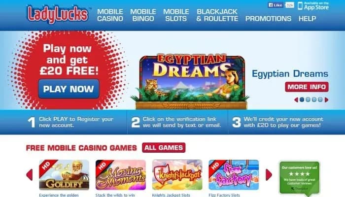 Captura del sitio web de LadyLucks Casino