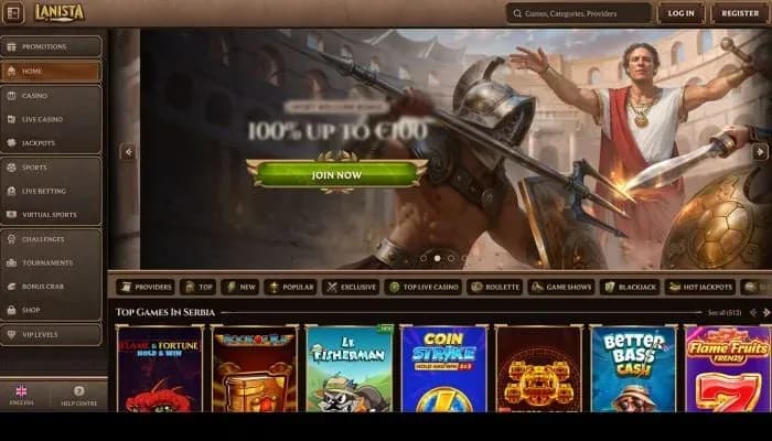 Captura del sitio web de Lanista Casino