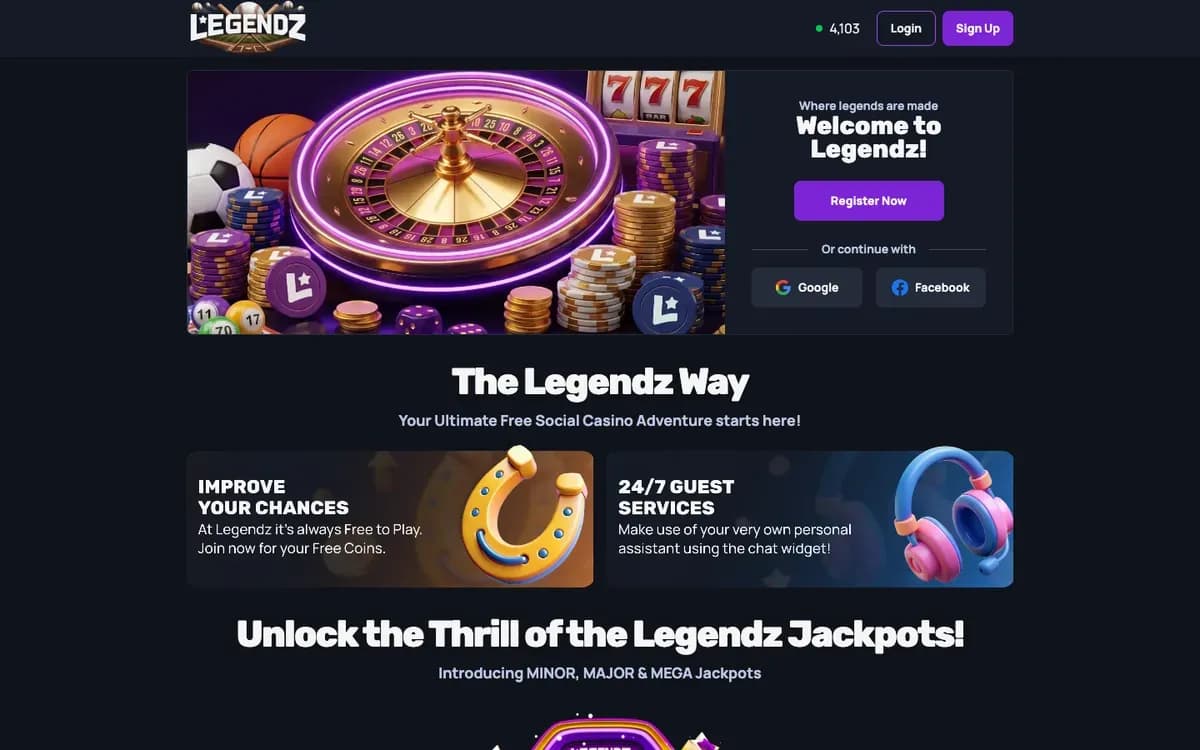 Captura del sitio web de Legendz Casino
