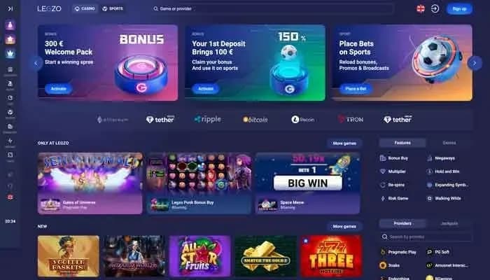 Captura del sitio web de Legzo Casino