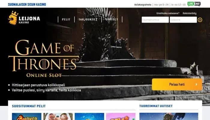 Captura del sitio web de Leijona Kasino