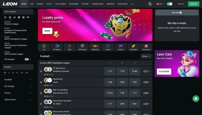 Captura del sitio web de Leon Bet Casino