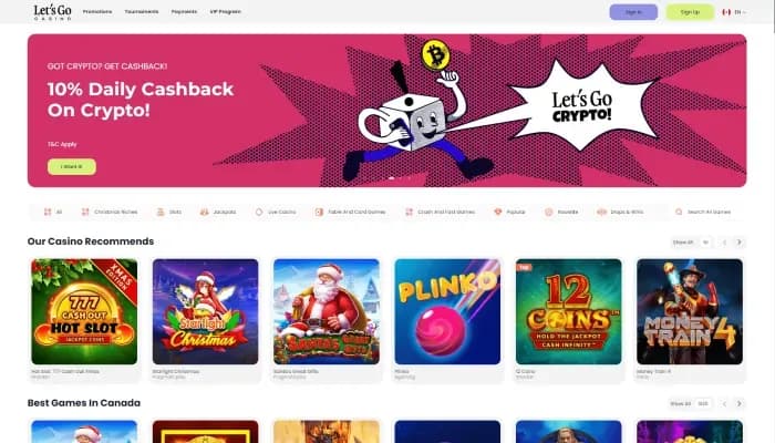 Captura del sitio web de Let's Go Casino