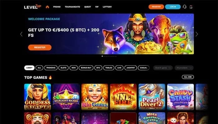 Captura del sitio web de LevelUp Casino
