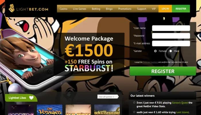 Captura del sitio web de Lightbet Casino