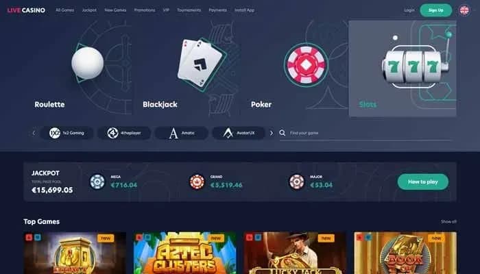 Captura del sitio web de Live Casino