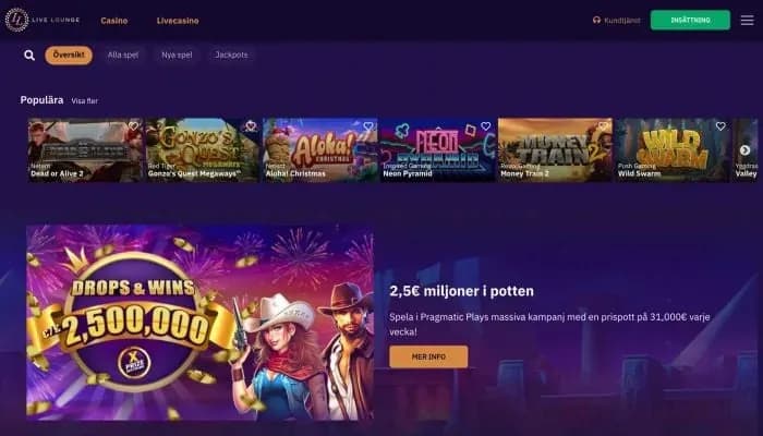 Captura del sitio web de Live Lounge Casino