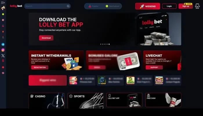 Captura del sitio web de LollyBet Casino