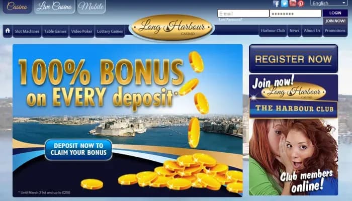 Captura del sitio web de Long Harbour Casino