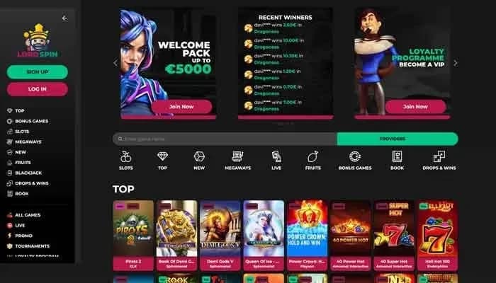 Captura del sitio web de Lordspin Casino