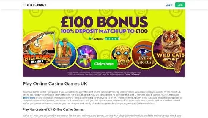 Captura del sitio web de Lottomart Games Casino