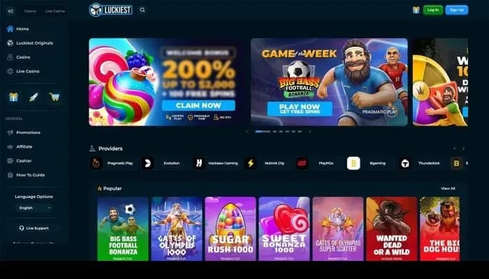 Captura del sitio web de Luckiest Casino