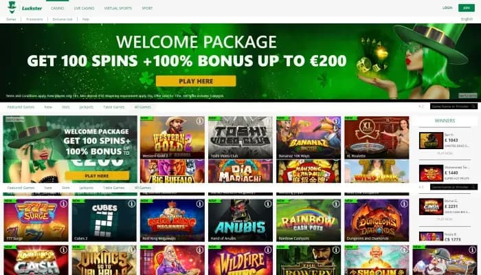 Captura del sitio web de Luckster Casino