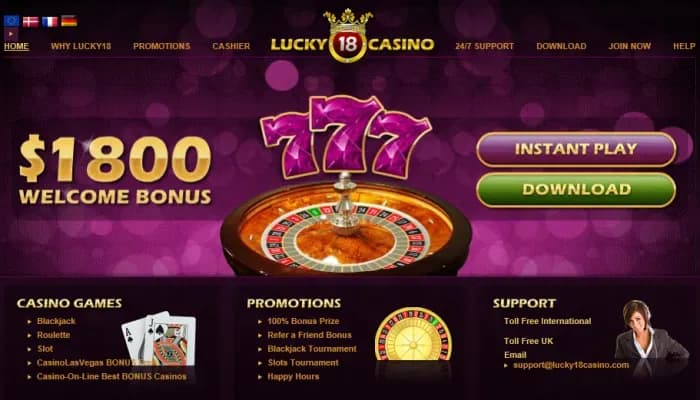 Captura del sitio web de Lucky 18 Casino