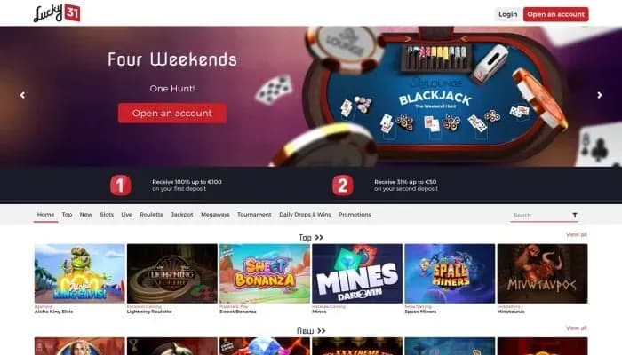 Captura del sitio web de Lucky 31 Casino