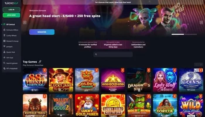 Captura del sitio web de Lucky Elf Casino