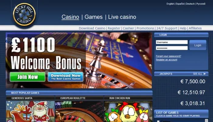 Captura del sitio web de Lucky Hill Casino