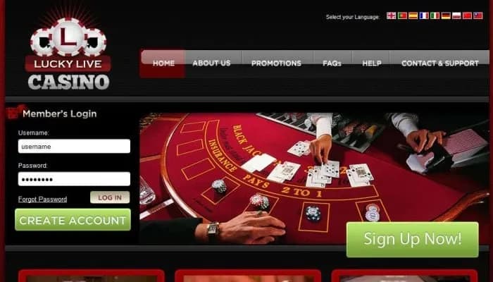 Captura del sitio web de Lucky Live Casino