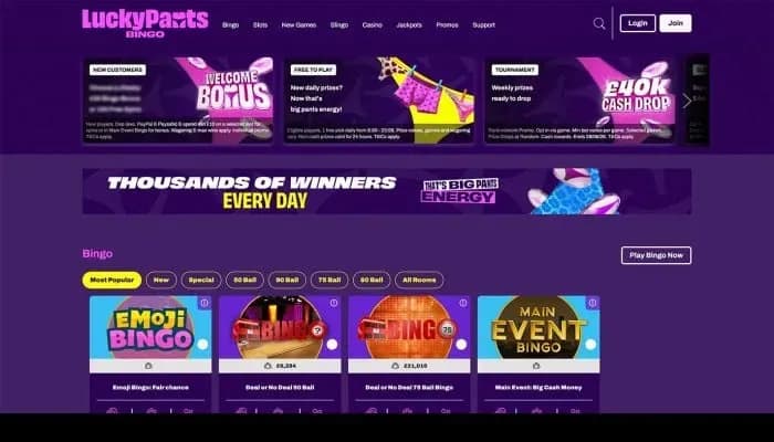 Captura del sitio web de Lucky Pants Bingo Casino