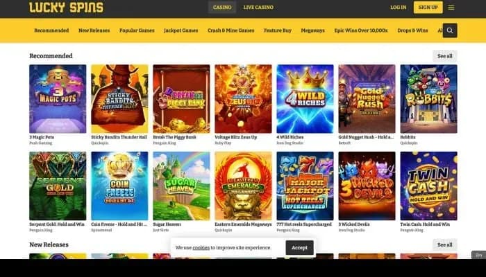 Captura del sitio web de Lucky Spins Casino