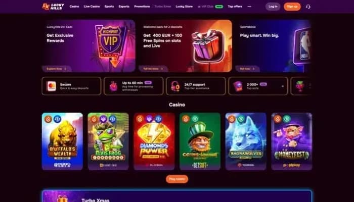 Captura del sitio web de LuckyHills Casino