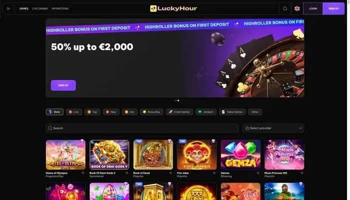 Captura del sitio web de LuckyHour Casino