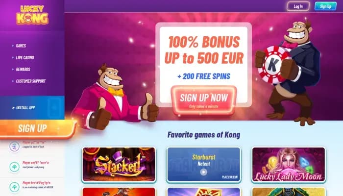 Captura del sitio web de LuckyKong Casino