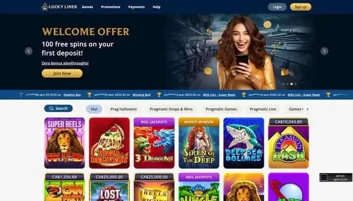 Captura del sitio web de LuckyLiner Casino