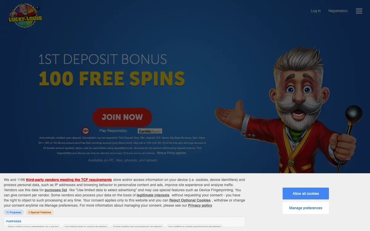 Captura del sitio web de LuckyLouis Casino