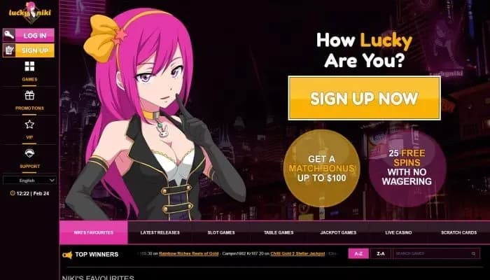 Captura del sitio web de LuckyNiki Casino