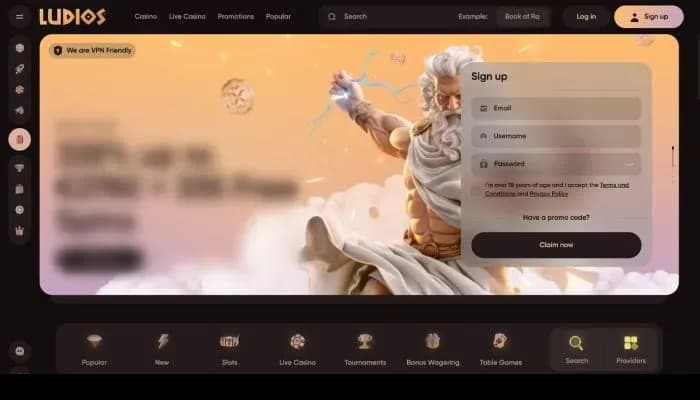 Captura del sitio web de Ludios Casino