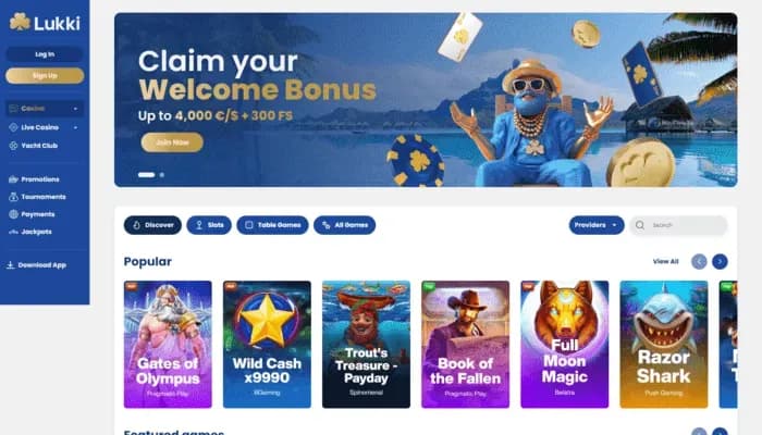 Captura del sitio web de Lukki Casino