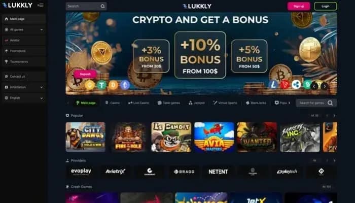 Captura del sitio web de Lukkly Casino