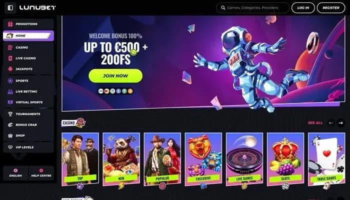 Captura del sitio web de LunuBet Casino