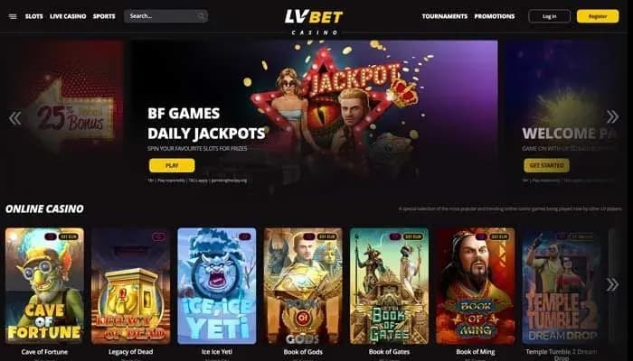 Captura del sitio web de LV BET Casino