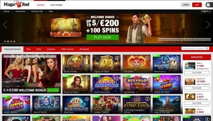 Captura del sitio web de Magic Red Casino