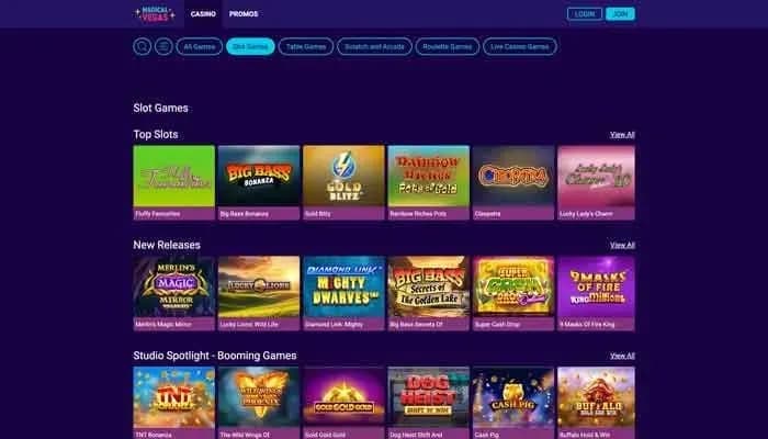 Captura del sitio web de Magical Vegas Casino