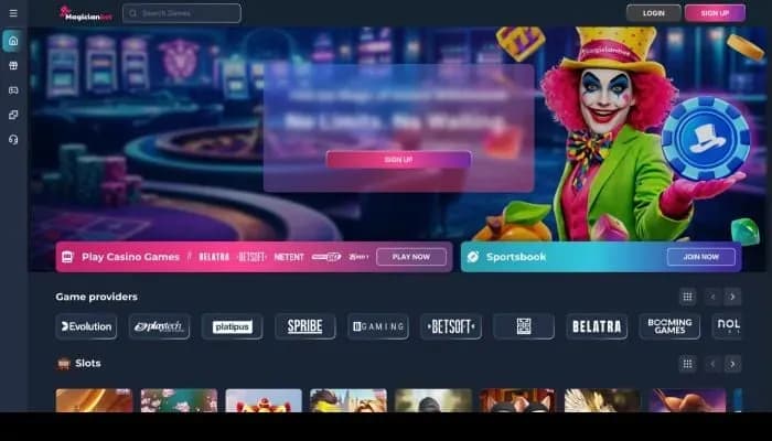 Captura del sitio web de MagicianBet Casino