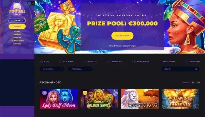 Captura del sitio web de Maneki Casino