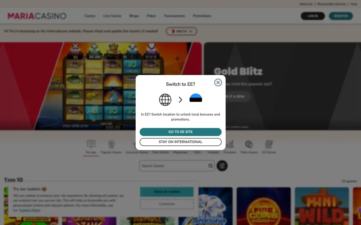 Captura del sitio web de Maria Casino